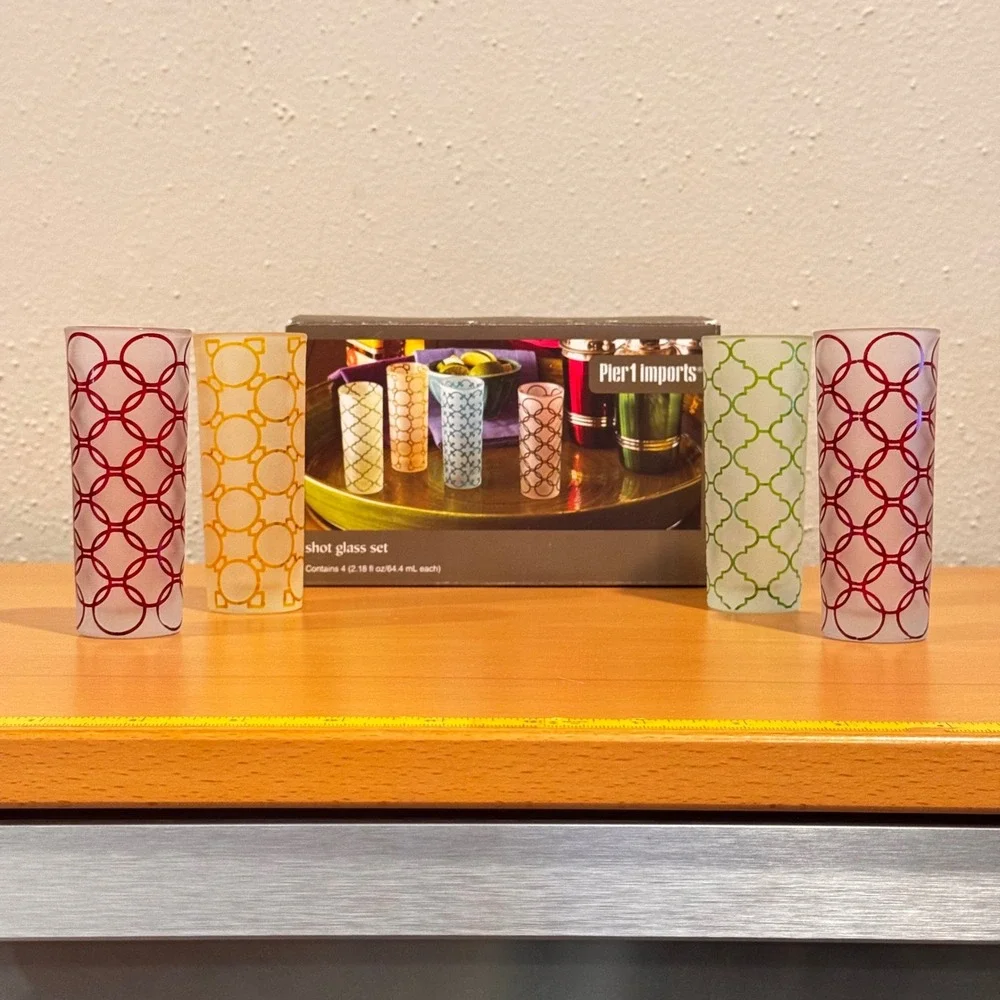 Pier 1 Imports Shot Glass Set Unisex OS Multicolor Frosted Geometric Barware